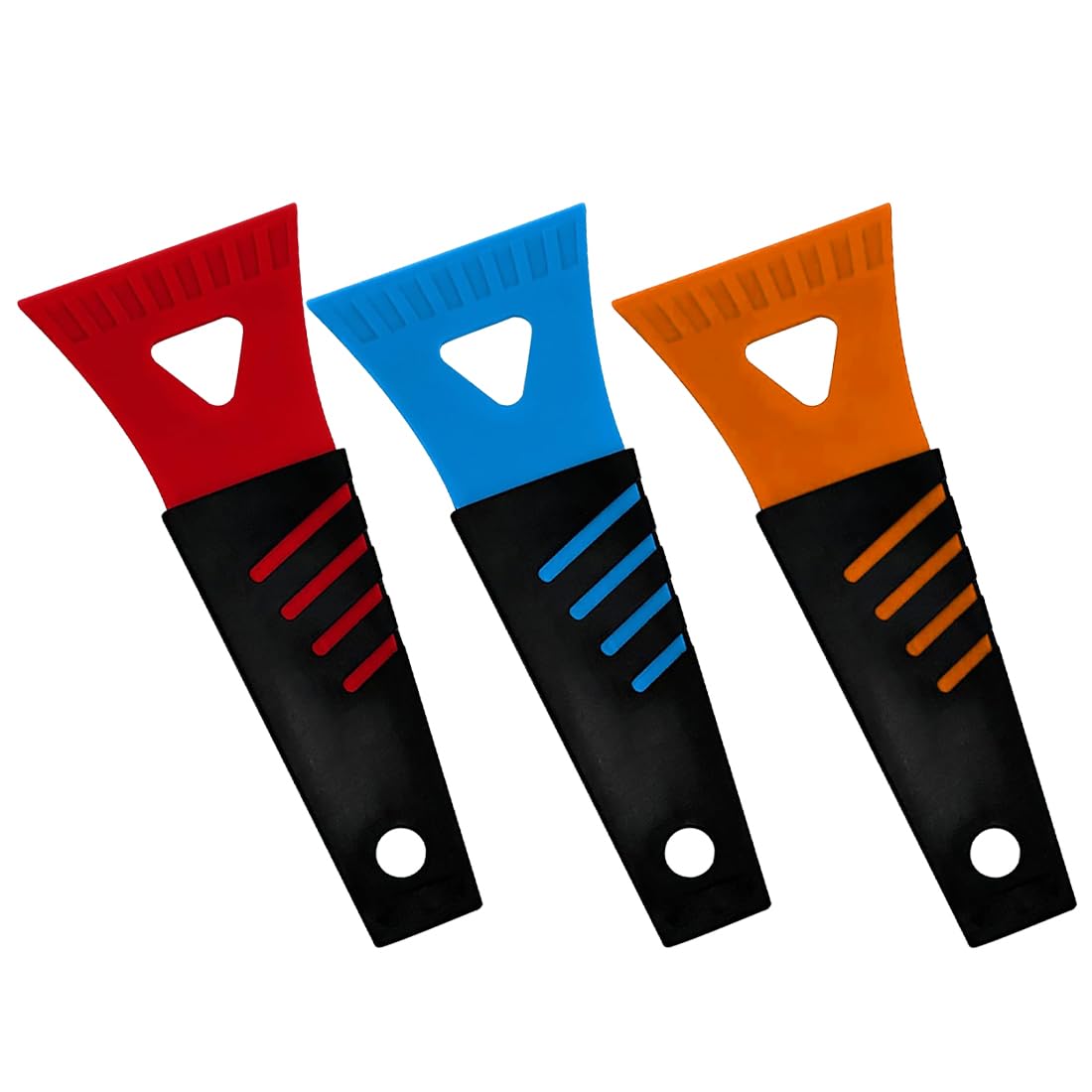 EIHI Set of 3 ice scrapers for cars, ice scraper with non-slip soft grip, durable and stable ice remover for windows, length 19 cm, width 8 cm, comfortable grip