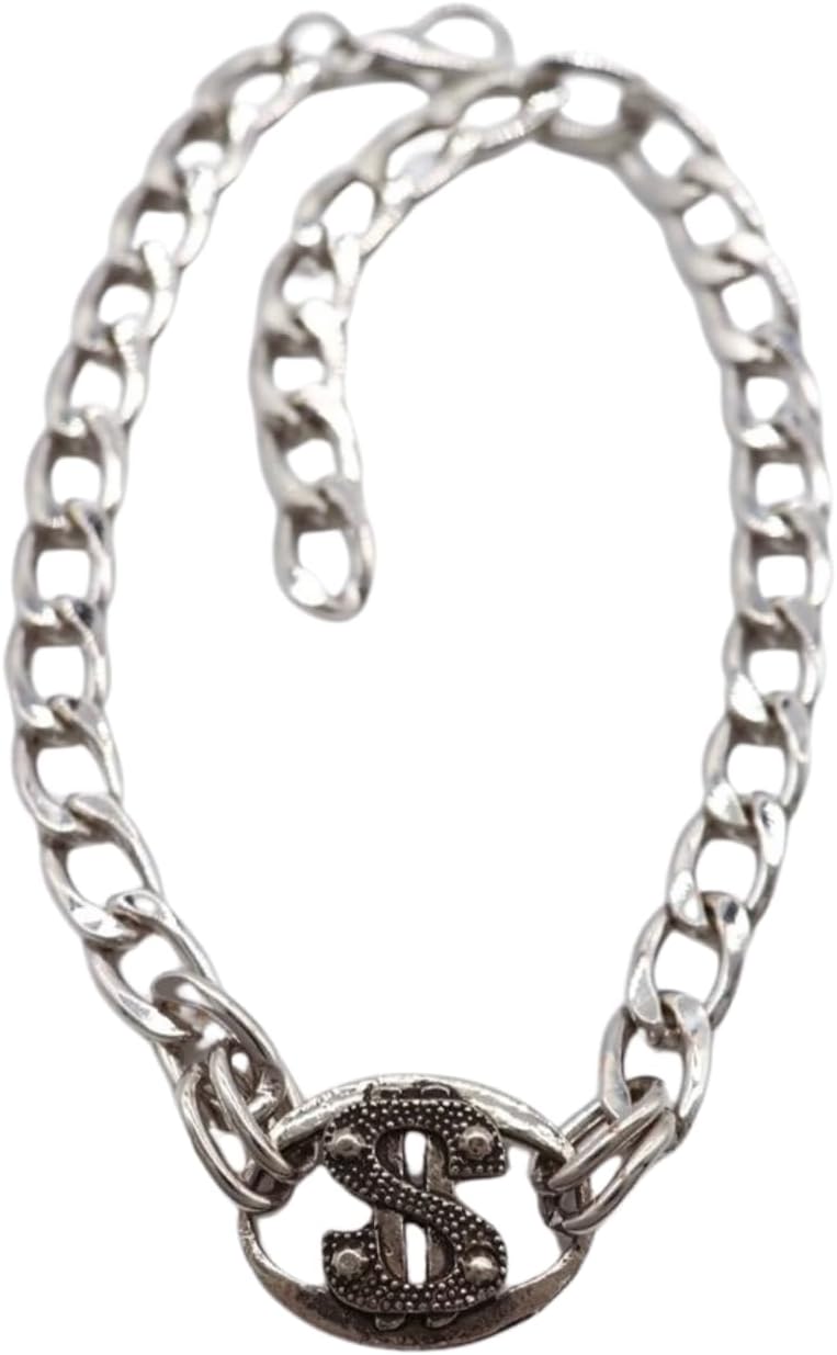 Trendy Fashion Jewelry Women’s Silver Metal Boot Chain Bracelet Set – Western Biker Bling Anklet Pair with Dollar Sign Charm $ – Shoe Charm Strap Accessory for High Heels & Ankle Boots – 11"-15" BC2