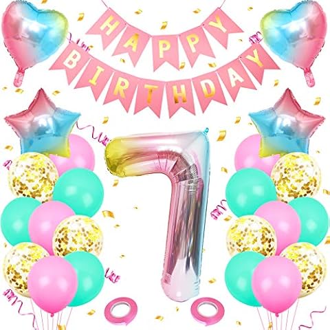 7th Birthday Decorations for Girl, 7 Balloons for Girl, Pink Number 7 Balloons for Girl, Princess Balloons, Age 7 Birthday Balloons Decorations, 40 Inch Rainbow Number 7 Balloon - Pink Cover