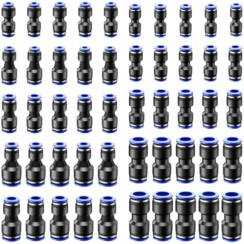 TTYSHIP® 50 Stk Pneumatik Steckverbinder, Pneumatik Steckverbinder Gerade für Luft Wasser Schlauchanschluss (4/6/8/10/12mm, 6-4/8-4/8-6/10-6/10-8mm)