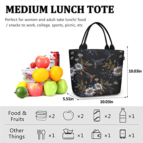 Gloppie Lunch Bag Women Insulated Lunch Bag Adults Lunch Box Leakproof Lunch Tote Thermal Cooler Bag Meal Prep Bag Snack Bags For Work Travel Picnic Hummingbird Daisy 9L #TOP1