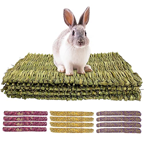 Barley Ears 4 Pièces Tissées à la Main Tapis d'herbe pour Lapins, Jouets à Mâcher Naturels Comestibles pour Petits Animaux Timothy Bâtons pour Lapins Cochon d'Inde Hamster Chinchilla Cover