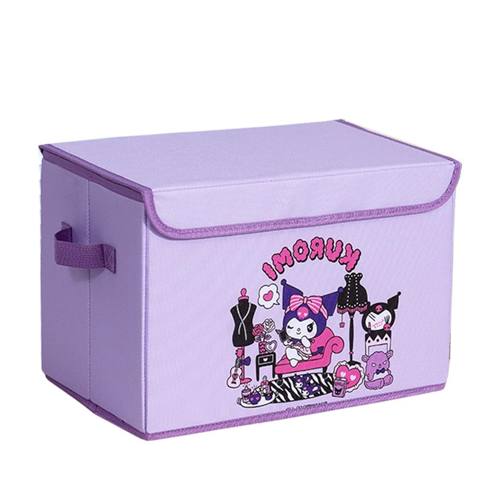 Roffatide Large Capacity Kuromi Collapsible Storage Box Washable Fabric Storage Bins with Lids Nylon Makeup Organizer Desk Caddy for Office Home M