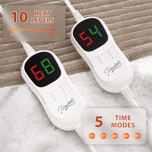 Image of Homemate Electric Heated Blanket King Size - 100 inchx90 inch Heating Blanket King Size Dual Control 1 /2 /4 /6 /8 Hours Auto-Off 10 Heat Level Over-Heat Protection Soft Flannel Sherpa ETL Certification