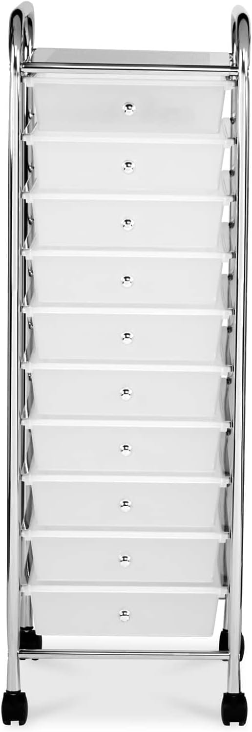 Simply Tidy 10 Drawer Clear Rolling Cart - Mobile Organizer with Removable Drawers, Swivel & Locking Casters, Durable Tubular Frame - 1 Set