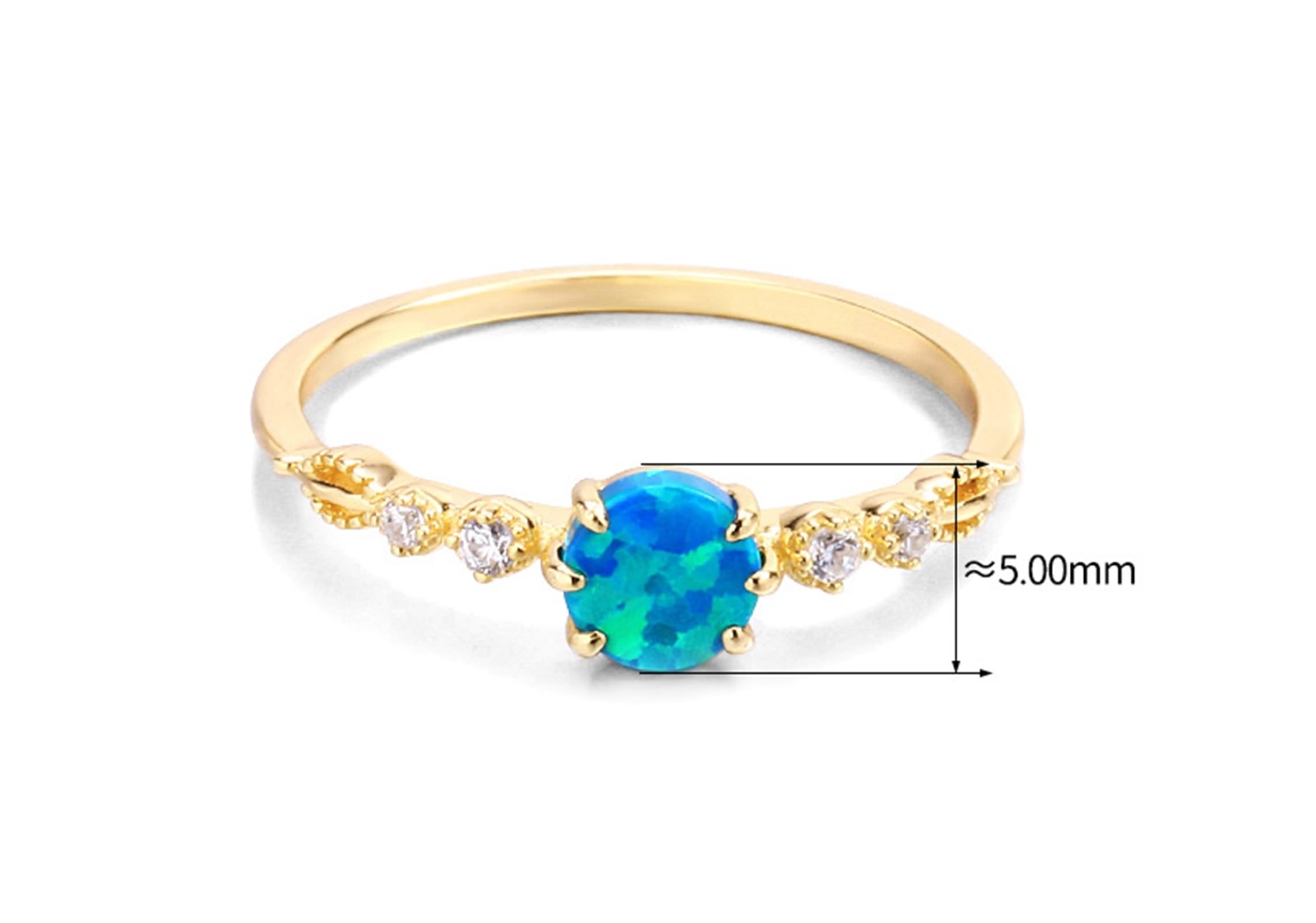 Alianzas auténticas de oro de 9 K/14 K/18 K con ópalo azul en 6 garras