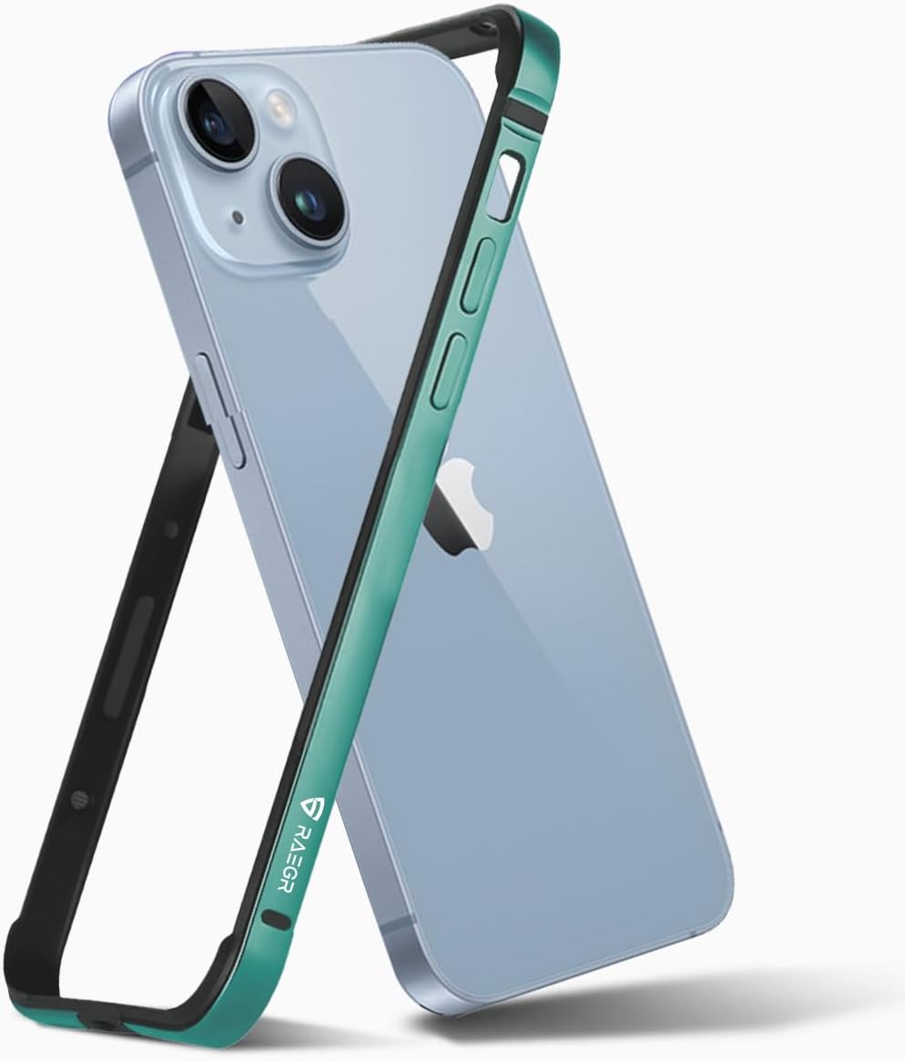 RAEGR iPhone 15 Case | Anodized Aluminum Bumper | Mag-Safe Compatible | Edge Armor Protective Minimal Case Designed for iPhone 15 (6.1-Inch) 2023 - Green RG10479
