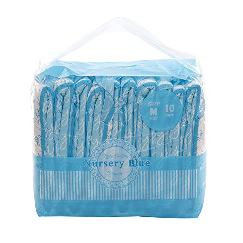 Image of Littleforbig Adult Printed Diaper 10 Pieces - Nursery Blue (Medium 28 inch-38 inch)