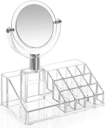 Organizador de Maquiagem e Porta Batom Com Espelho Duplo Em Acrílico