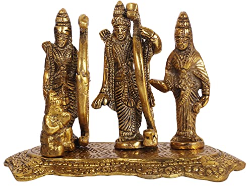 ETROVES Ram Darbar Statue Small Brass Ramdarbar Idol | Lord Ram Laxman Sita Hanuman Murti for Pooja in Temple/Mandir, 5 Inch, Golden