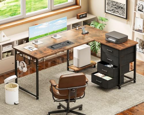 Aodk L Shaped Desk With 4 Tier Drawers thumb #7