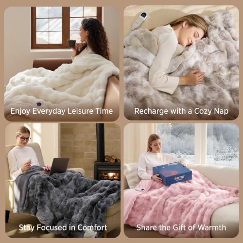 Image of Bedsure Soft Bubble Faux Fur Heated Blanket Electric Throw XL, Tie-dye Pink