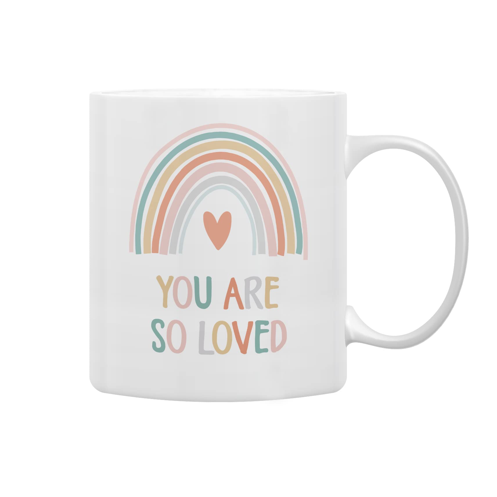 QASHWEY You Are So Loved Rainbow Coffee Mugs Mug, Inspirational Gifts for Women Girls Kids Wife Her Sister Mom Girlfriend, Birthday Gift Double Side Printed Ceramic Mug Cup 11 Ounce