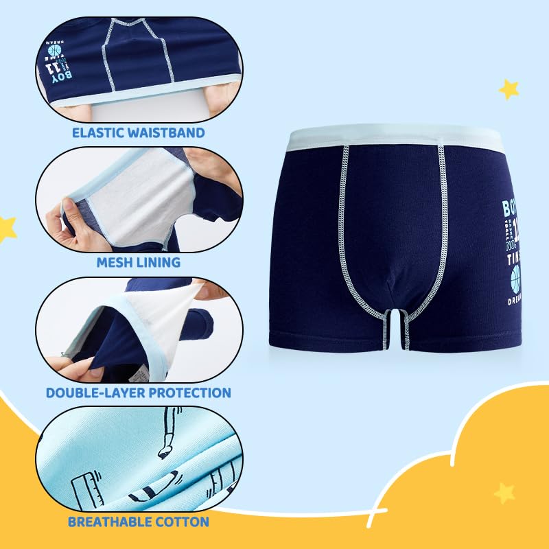 Boys' and Toddler Boxer Cotton Briefs,Comfort Breathable Underwear,Tag Free Underwear Sizes for 2T to 11 Years Old2