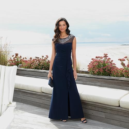 Image of Alex Evenings Women's Long A-line Mother of The Bride Dress with Illusion Neck and Sleeves (Petite and Regular Sizes)