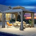 Howsvn 12'x12' Hardtop Gazebo, Outdoor Double Roof Galvanized Steel Gazebos, Aluminum Frame Permanent Pavilion with Curtains & Netting for Backyard, Patio, Deck