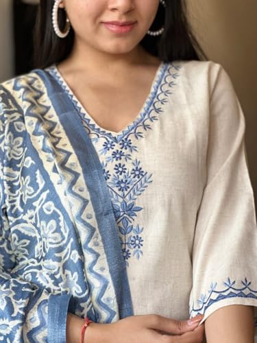 Image of Khadi Kurtaset With Khadi Silk Dupatta For Womens