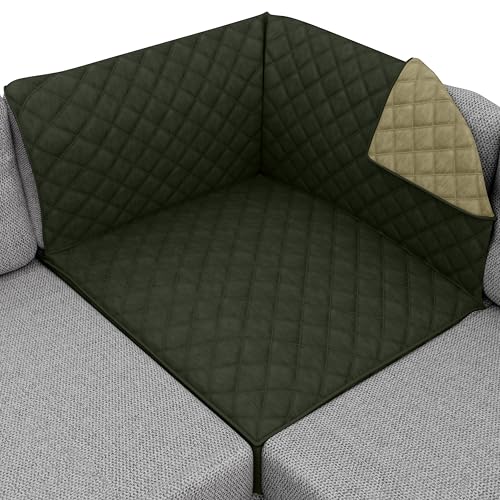 Sofa Shield Couch Sectional Covers for Dogs, Reversible Furniture Protector with Strap, Stain and Tear Resistant Cushion Cover, 30x30 inch Seat, Machine Washable Slipcover Pets Cats, Hunter Green Sage