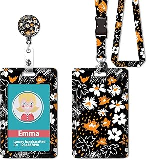 Lanyard with Card Holder and Retractable Lanyard,Badge Holder-Set of 3 (Black Flower)