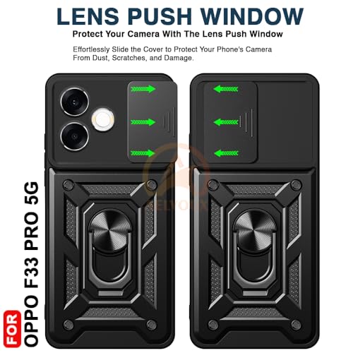 Image of Armor Bumper Back Cover Case for Oppo F33 Pro 5G Rotating Camera Cover, Ring Holder & Kickstand | Heavy Duty & 360 Degree Protection Oppo F33 Pro 5G Back Cover (Black)
