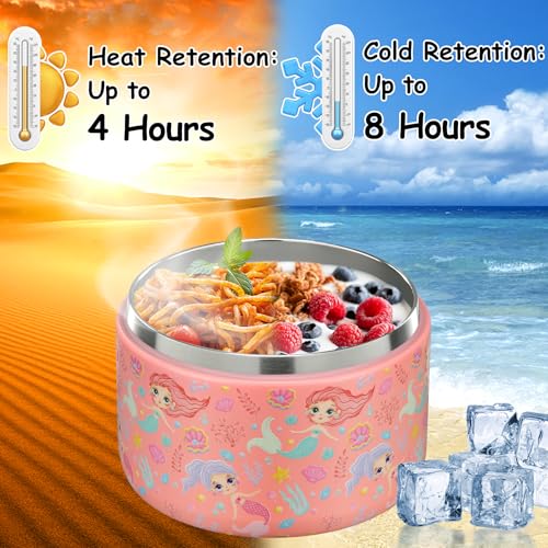Image of Pawtong 12oz Insulated Vacuum Food Jar with Buckle Lid Wide Mouth Soup Thermo for Hot Food Kids Leakproof Stainless Steel Lunch Container (mermaid)