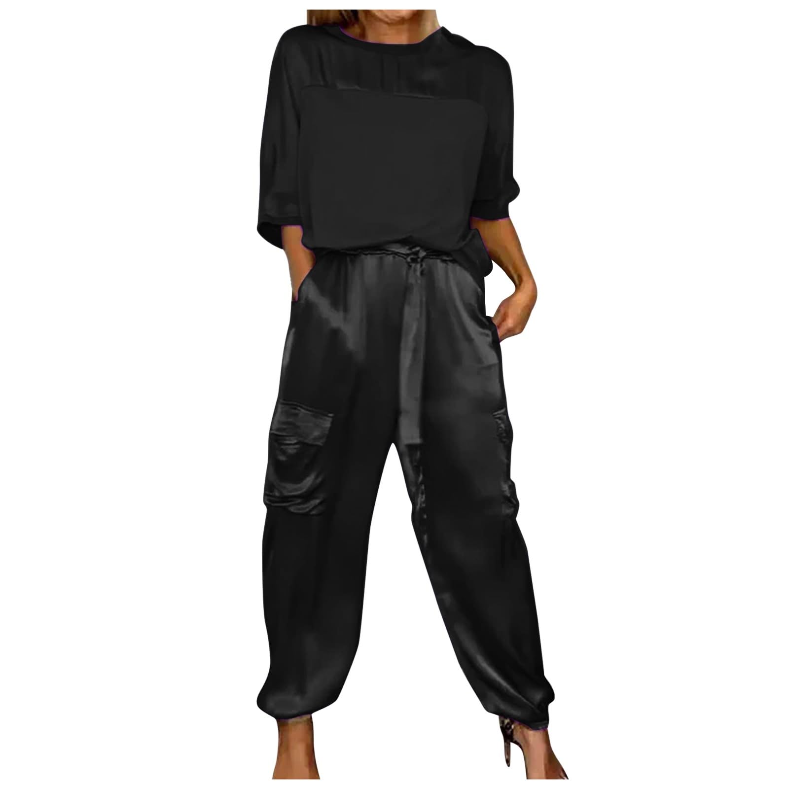 Conjunto de Pantalón y Top de Saten para Mujer Traje Casual de Verano Confortable y Elegante