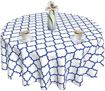 Round Tablecloth 60 Inch Moroccan Table Cloth Blue White Plaid Tablecloth Reusable Table Cover for Home Picnic Kitchen Dining Decor