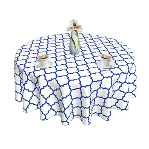Round Tablecloth 60 Inch Moroccan Table Cloth Blue White Plaid Tablecloth Reusable Table Cover For Home Picnic Kitchen Dining Decor #TOP3