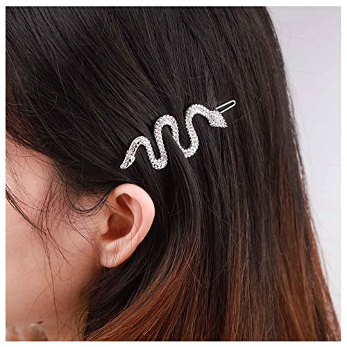 Iaceble Bohemia Crystal Hair Clip Barrette Silver Snake Hairpin Clip Metal Serpent Hair Barrette Sparkly Rhinestone Hairclips Pin Hair Accessories For Women And Girl Headdress (Silver) #TOP19