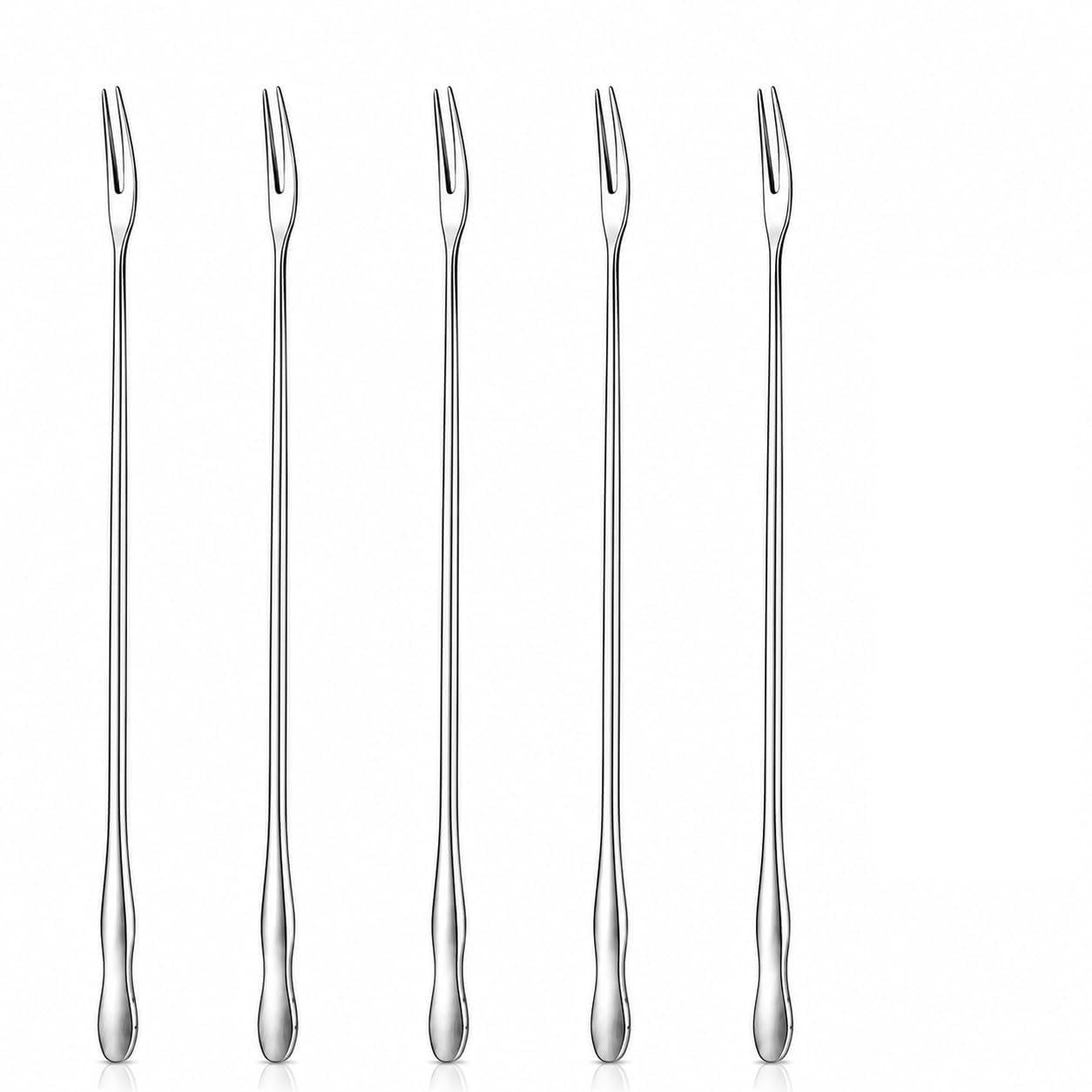 Extra Long Pickle Fork 12.6 inches, 5 Pcs Long Handle Olive Fork, Stainless Steel Cocktail Forks, Prong Pickle Picker, Pickle Grabber, Long Dessert Forks, Long Fruit Fork, 5 pieces