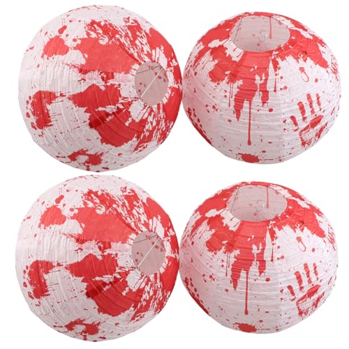 Veemoon 4 PCS Halloween Bloody Handprint Paper Lanterns Handmade Spooky Hanging Decorations for Indoor Outdoor Party Metal Paper Lanterns for Festive Halloween Atmosphere