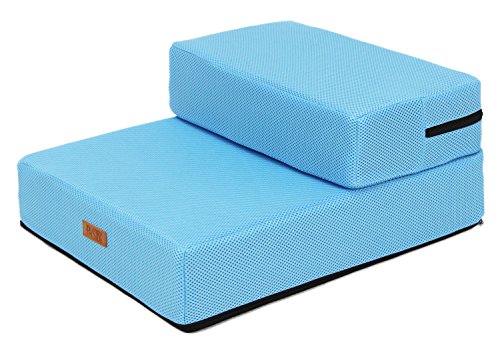 PetStyle ドッグステップ 犬 ステップ 階段 ドッグトレーナー推奨 ペット 犬用 犬ステップ 2段 防水 おしゃれ メッシュ生地 硬めタイプ 通常幅40cm (アクアブルー)