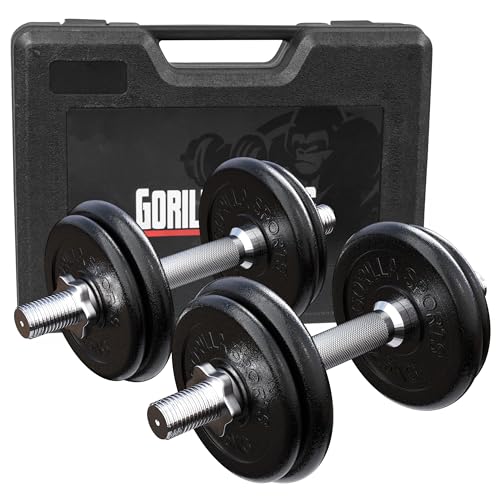 GORILLA SPORTS® Kurzhanteln 2er Set - 20kg Gewichte, mit Koffer, 8 Hantelscheiben...