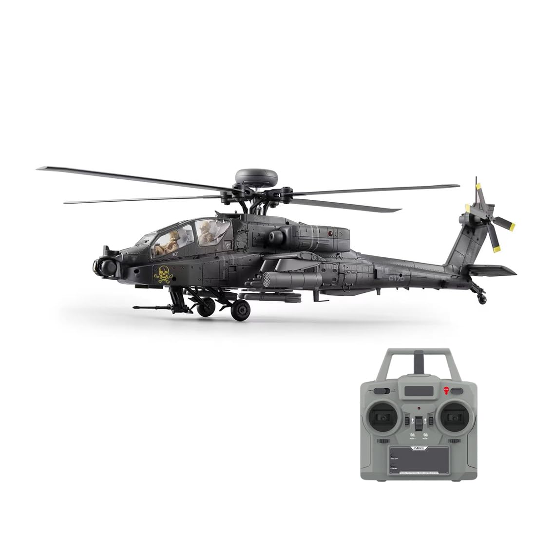 C170 AH-64D RC Helicóptero para principiantes 1:48, 2,4 G 6 CH Flybarless helicóptero militar con motor sin escobillas, posicionamiento de flujo óptico, retención de altura TOF, vuelo