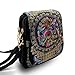 Embroidered Crossbody Bag Boho Ethnic Shoulder Bag Vintage Handmade Women Cellphone Pouch Small Handbag Coin Purse (Black Flower)
