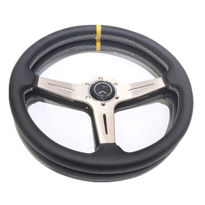 Volanti Auto Volante di deriva piatto da 15 pollici 380mm / volante in pelle(Noir)
