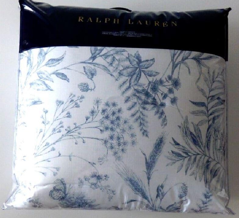 Ralph Lauren Genevieve Blue on White Floral Birds Butterfly King Comforter Only