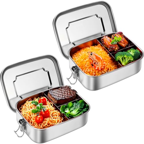 Image of Funnymoom 2 Pcs 40 oz Stainless Steel Bento Lunch Box, 3 Compartment