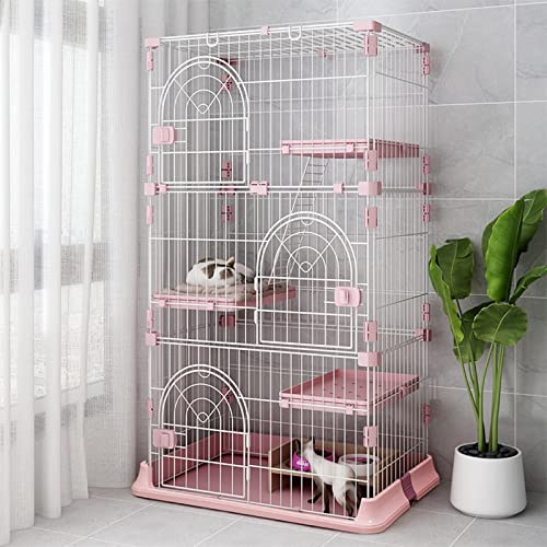 4-Tier Wire Cat Cage Playpen Kennel, Cat Catios Large Space 30 X 20 X 52.5 Inches For 1-3 Cats, Pink Cat Crate With 3 Platforms 3 Front Doors 2 Ramp Ladders #TOP1