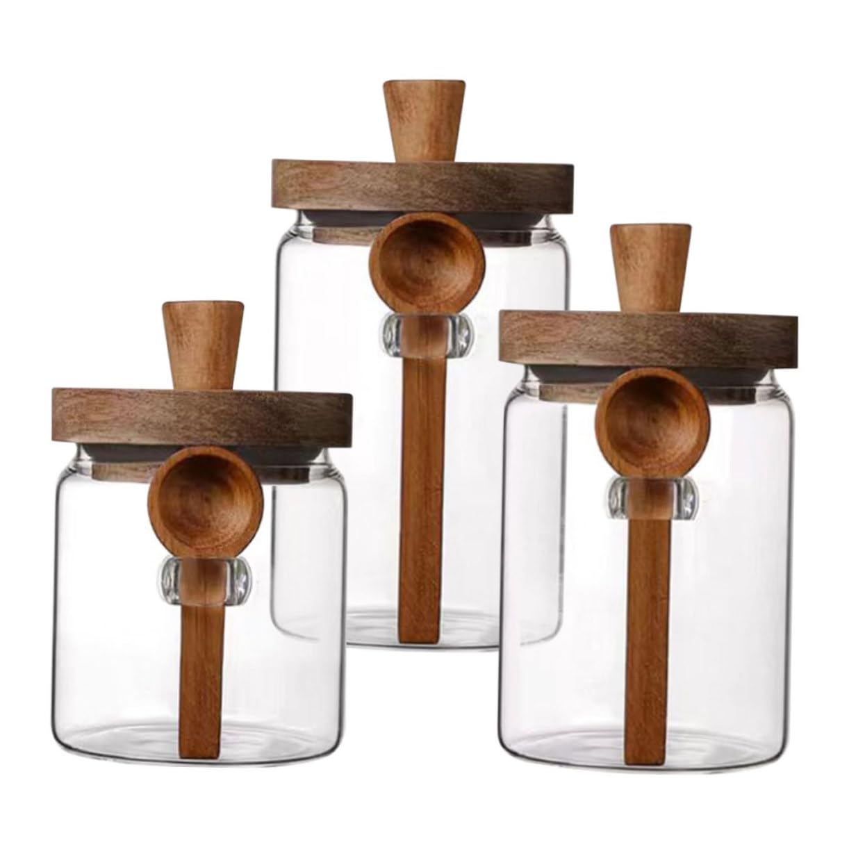 Gewürzglas mit Holzdeckel 550ml 3 Stück und Löffel 850ml aus Glas Stabile Salz und Zuckerbehälter 400ml Frische Gewürze Bewahren für Skandinavische Küche