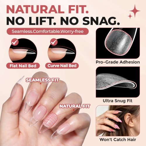Image of UNA GELLA Medium Stiletto Gel Tips Nail Kit, Pre-Etched Nail Tips 120PCS | Stiletto Nail Tips with Gel Glue, Mini U V LED Lamp, Soft Press-On Nails, 12 Sizes DIY Nail Extension Set for Home Salon Gift