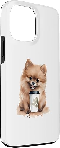 Miniatura 3 de iPhone 13 Pro Max Pomeranian Dog con estilo acuarela café Funda