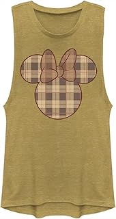 Disney Women's Mickey and Friends Minnie Fall Plaid Fill Juniors Muscle