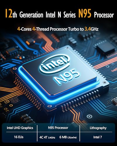 Image of 17 inch Laptop Computers,12th Generation Processor N95 4C 4T(Up to 3.4Ghz),8GB DDR4 RAM 256GB SSD,1920*1080,10000mAh Large battery,Type-C(Data), WiFi5,BT,RJ45,Dual Stereo Speakers, Backlit Keyboard