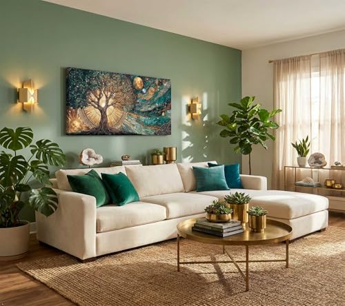 Large Framed Tree of Life Canvas Wall Art, Sun Moon Cosmic, 32x16in by FEACFQKJ - Used condition - Image 3