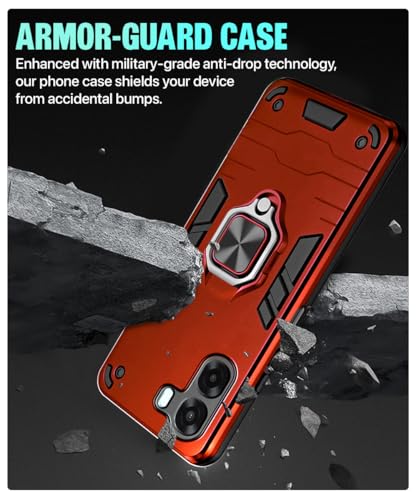 Image of WOW IMAGINE Shock Proof Back Case Mobile Cover for Oppo K14x 5G | Oppo A6x | A6s 5G | Back Cover Case (Tough Armor | Hybrid PC + TPU | Ring Holder & in-Built Kickstand | Red)