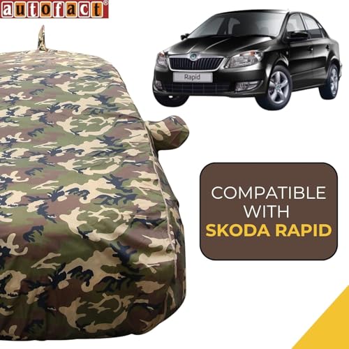 Image of Rapid Waterproof Car Cover with Mirror & Antenna Pockets, Jungle Print Army Design, 4x4 American Matty,Triple Stitched, Compatible with Skoda Rapid Car Cover (2011 to 2024), Rapid Car Accessories.