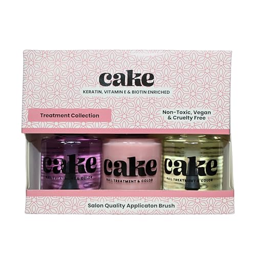 CAKE Non Toxic Nail Polish - 3 Pack - Nail Strengthener and Growth, Nail Repair for Damaged Nails, Natural Nail Polish, Quick Dry, Long Lasting (Nail Strengthening and Repair Collection)