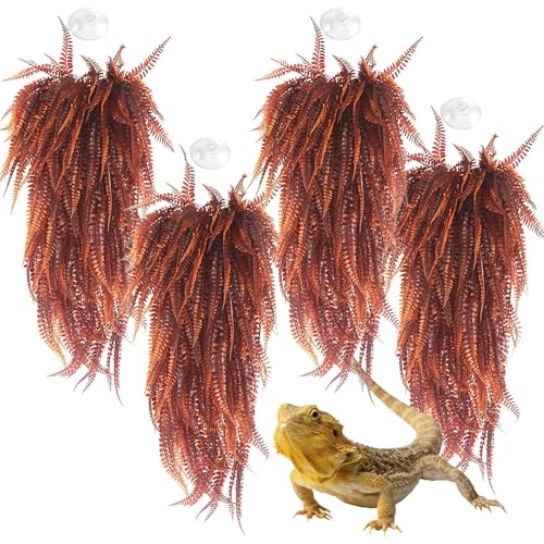 Reptilienpflanzen 4 PCS hängende Terrarienpflanzen Ranken mit Saugnapf gefälschte Amphibienpflanzen für Bartagamen, Eidechsen, Geckos, Schlangen und Einsiedlerkrebse Tank Lebensraum Dekorationen 33 Zo