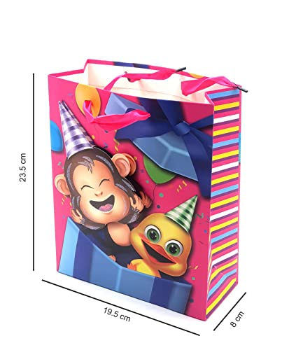 Image of Crackles Cartoon Animals Printed Paper Bags for Gifting Eco Friendly Gift Paper Bags with Handles (Pack of 12)